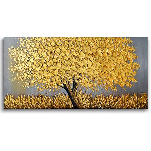 Thick Textured Gold Tree Oil Paintings Abstract Gold Wall Decor