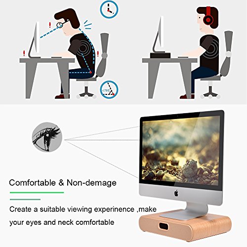 SAMDI Monitor Stand Computer Monitor Riser With Desk Organizer Storage Drawer For Imac Computer Monitor Laptop Notebook TV Printer (Oak)