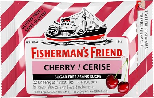 Fisherman’s Friend – Sugar Free Cherry | For Temporary Relief of Cough, Sore Throat & Nasal Congestion | No Sugar | Halal, Vegan, Kosher & Gluten Free | 8 Packs of 22 Lozenges (176 Total Count)