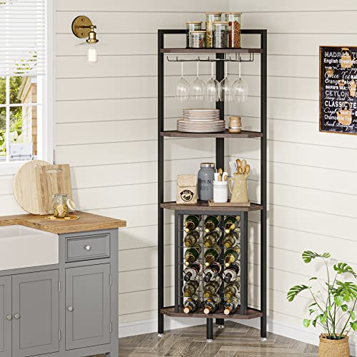 Tribesigns Corner Wine Rack With Glass Holder And Storage Shelf,4 Tier