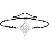 TEAMER Wax Rope Witches Knot Bracelet Stainless Steel Witches Knot Pendant Wiccan Symbol Adjustable Bracelet for Women