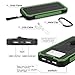 Solar Phone Charger Friengood 15000mAh Portable Solar Power Bank with Dual USB Ports, Waterproof Solar Battery Charger with 6 LED Flashlight Light for iPhone, iPad, Cellphone and More (Green)