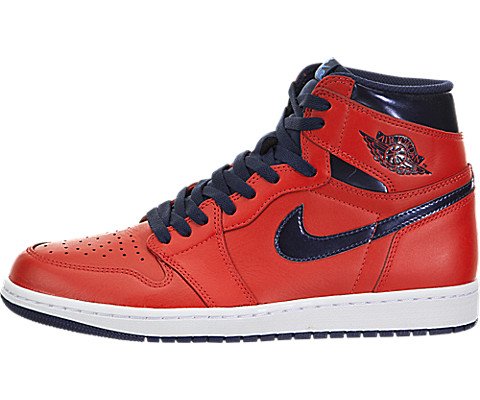 Nike Jordan Mens Air Jordan 1 Retro High OG Lt Crmsn/Mid Nvy/Unvrsty Bl/Wh Basketball Shoe 10.5 Men US