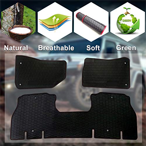 Unique Black Red TPE All-Weather Protector Slush Mat Front and Rear Row Heavy Duty Rubber Liner Set Vehicle Carpet Custom Floor Mats, for Jeep Wrangler JL 2018 2019 4-Door Floor Liners,Odorless