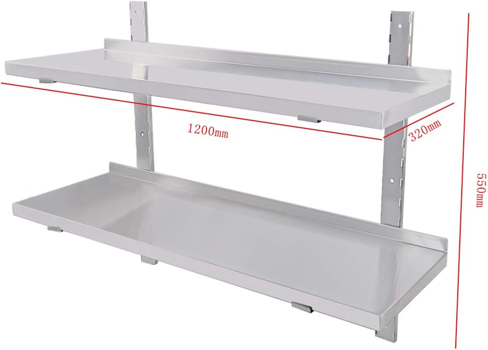 TAIMIKO 2x Stainless Steel Shelves Kitchen Wall Shelf Catering Storage Bathroom Shower Corrosion Resistant (120x32cm) - Image 3