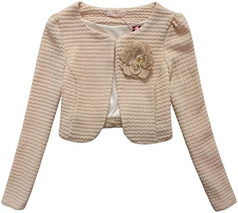 Modekini Women's Flower Brooch Long Sleeves Cropped Jacket Beige, US L