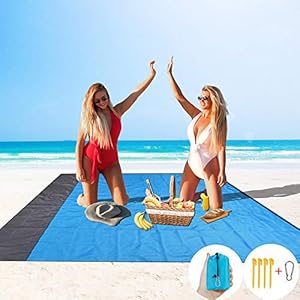 HISAYSY Stranddeken zandbestendige picknickdeken, extra groot, 210 x 200 cm, waterdicht en lichtgewicht strandmat met 4…