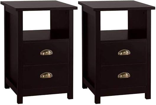 Amazon Com Yaheetech 2 Drawer Wooden Nightstand Bedside Sofa Table With Open Storage Cube Bedroom Table Set Set Of 2 Espresso Furniture Decor