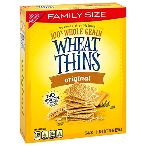 WHEAT THINS ORIGINAL SNACKS, WHOLE GRAIN WHEAT CRACKERS, SNACK CRACKERS, FAMILY SIZE, 14 OZ