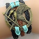The Hunger Game Style Bracelet, Black, Blue and Brown Leather Bracelet , HG7