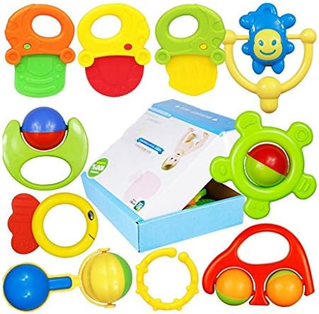 ROWAG 10 Pieces Baby Rattles and Teethers Playset Educational Infants Toys for Toddler Newborn
