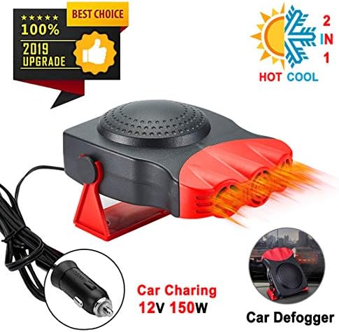 【2019 NEW】Car Heater Defogger Fan, Portable 30 Second Fast Heating Defrost Defogger Cooling Space 3-Outlet Plug in Cig Lighter Demister, 2 in 1 Automobile Windscreen Fan12V 150W Auto Ceramic Heater