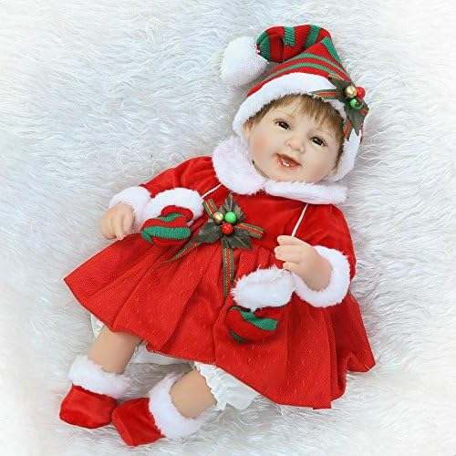 NKToy Reborn Baby Dolls Soft Silicone Vinyl 18inch 45cm Lifelike Magnetic Mouth Cute Newborn Toy Red Dress Girl Doll Xmas Gift