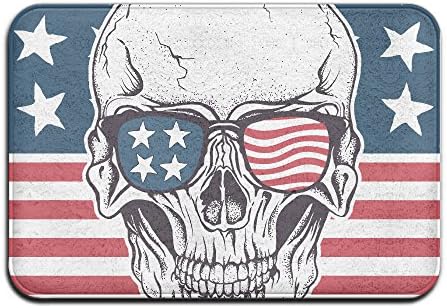 American Skull In Sunglasses On USA Flag Indoor Door Mats