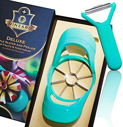 Vinzard - Deluxe Apple Fruit Vegetable Slicer &amp; Serrated Peeler Set of 2 Ultra Sharp Durable Potato Mango Pear Avocado Orange Corer Cutter Wedger Divider Dicer - Anti-Slip Extra Grip Handle - GIFT