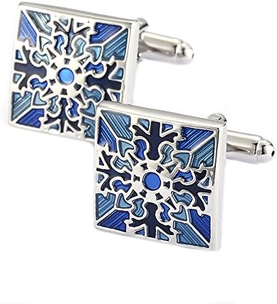 Yueying Blue Color Polish Stainless Floral Designs Steel Cufflinks for Men shirt or Father's Gift