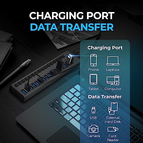Sabrent 16-Port USB 3.0 Data HUB and Charger with Individual switches [90 Watts] (HB-PU16)