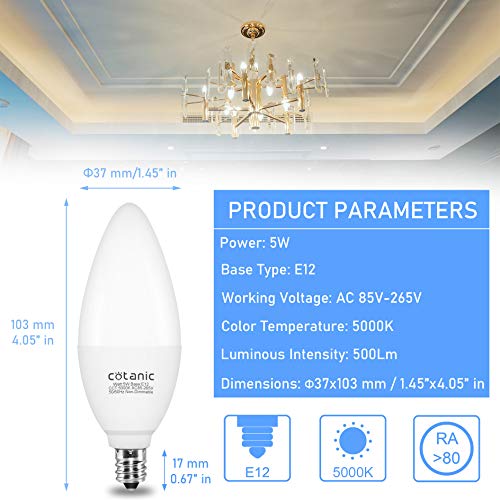 E12 LED Candelabra Bulb,Cotanic C37 LED Fan Light Bulbs,5w,60Watts