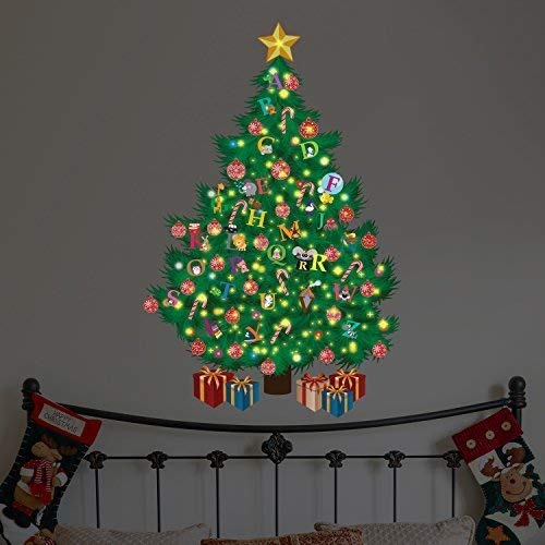 Wallflexi Christmas Decorations Wall Stickers " Glow in Dark Christmas Tree with Alphabets " Wall Murals Decals living Room Children Nursery School Restaurant Cafe Hotel Home Office Décor, multicolour