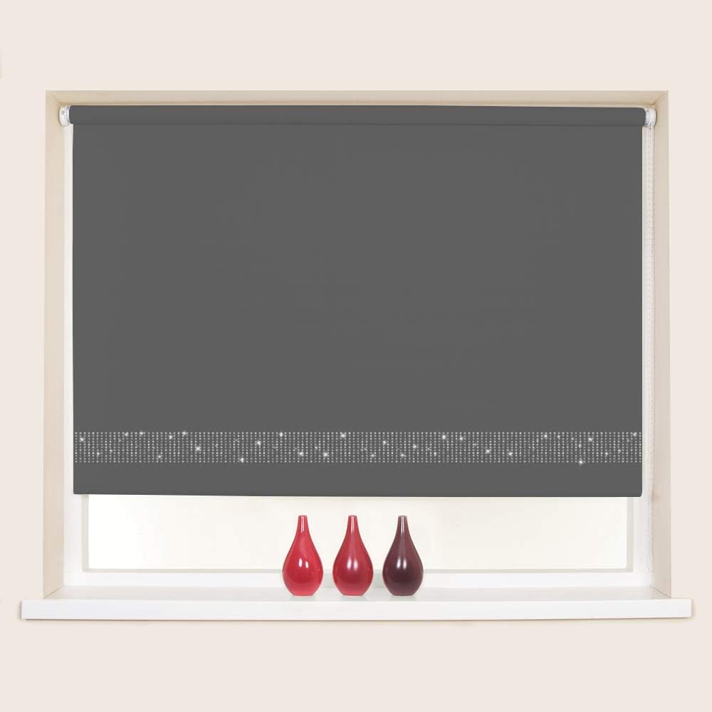Blackout Thermal Roller Blinds Easy Fit Child Safe - Dark Grey (Diamante Finish) 60cm (23.6")