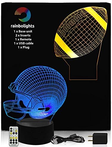 Football Gift Set Includes Football and Football Helemt Designs 3D llusion Lamp Comes with Remote Controller and USB Cable and Mains Plug by rainbolights