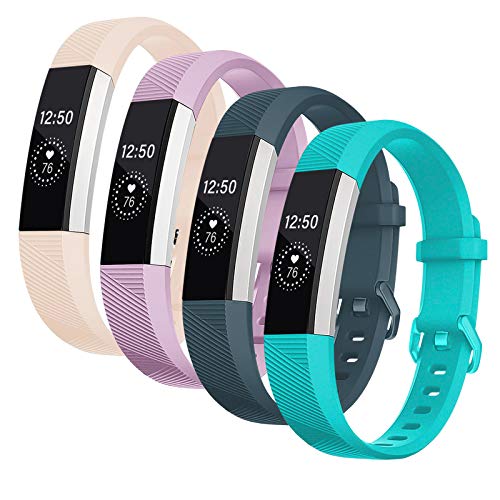 Bands Compatible with Fitbit Alta/Alta HR for Women and Men(4 Pack),  Classic Soft Silicone Sport Strap Replace