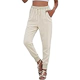 Paitluc Women’s Casual Soft Mid Rise Pants Drawstring Elastic Waist Comfy Trouser with Pocket S-XL