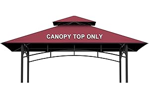 IHEQARD 5' x 8' Grill Gazebo Replacement Canopy Roof Only,Waterproof Double Tiered Shelter Cover,Outdoor BBQ Gazebo Canopy Top Fit for Model L-GG001PST-F (Wine Red)