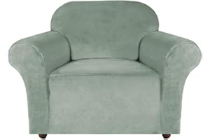 Turquoize Stretch Velvet Chair Cover Sofa Chair Covers for Living Room Armchair Cover Chair Slip Covers with Arms Chair Slipcovers with Elastic Bottom Crafted from Velvet Fabric (Chair, Sea Grass)