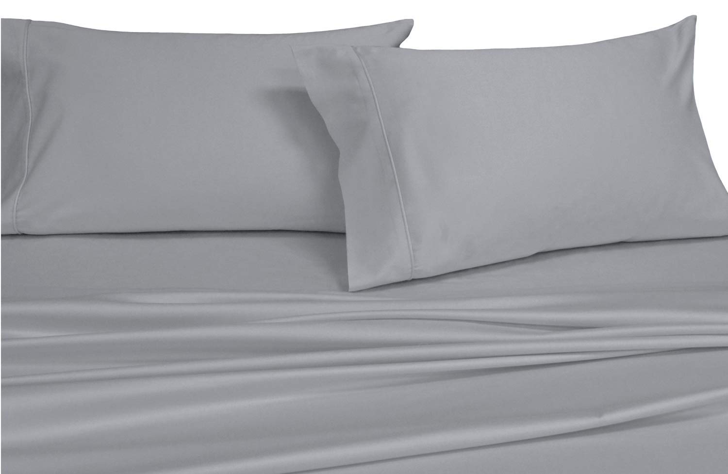 Top-Split-King: Adjustable King Bed Sheets, Solid Gray 600-Thread-Count 4PC Bed Sheet Set 100-Percent Cotton, Sateen Solid, Deep Pocket