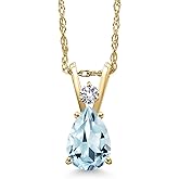 Gem Stone King 14K Yellow Gold Sky Blue Aquamarine and White Created Sapphire Pendant Necklace for Women | 0.68 Cttw | Gemstone March Birthstone | Pear Shape 7X5MM | With 18 Inch Chain