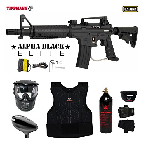 Tippmann U.S. Army Alpha Black Elite Tactical Beginner Protective CO2 Paintball Gun Package