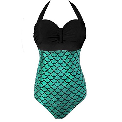 Women's One Piece Swimsuit Glitter Mermaid Plus Size Tankini Halter Beach Bikini Sets for Women