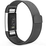Fitbit Charge 2 Bands,Fitbit Bands Milanese Loop Stainless Steel Metal Replacement Bracelet Strap, Wristbands Accessories for Charge 2 with Stronger Magnetic Clasp, Small Large, Silver Black Gold
