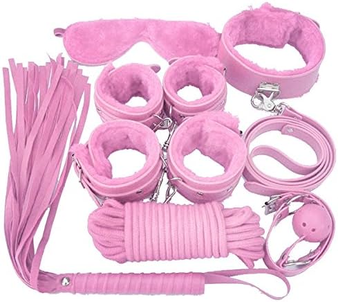 Sweeties Premium PU Leather Women Costume Kit - Whip, Collar, Blindfold, Cuffs (Pink)