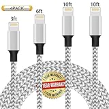 Ulimag, 4Pack 3FT 6FT 10FT 10FT Nylon Braided 8 Pin Cable Compatible with Phone X, 8,7,6,5 (Grey White)