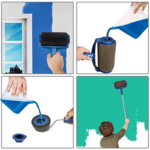 Paint Roller Brush Kit GOCHANGE 9PCS Wall Printing Brush kit With Paint Runner Pro Brush, Wall Printing Brush, 3 Telescopic Poles, Handle Flocked Edger Painting Walls And Ceilings For Home Office Room