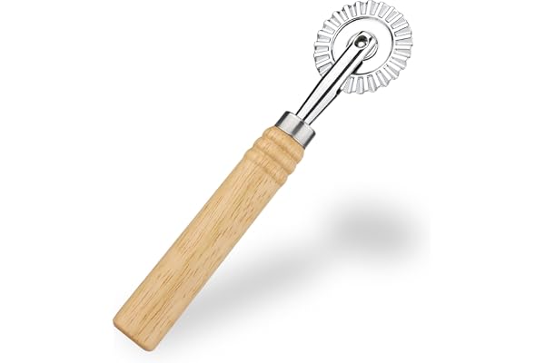 Pastry Cutter Wheel, Pasta Cutter Wheel with Wooden Handle and Fluted Ravioli Crimper Cutter Pizza Dumpling Lace Making Noodl