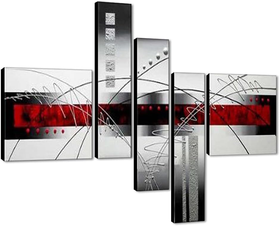 Paintings - Wieco Art Extra Large Size 5 Piece Perfect White Lines Modern Stretched and Framed Artwork 100% Hand-Painted Abstract Oil Paintings on Canvas Wall Art 5pcs/set