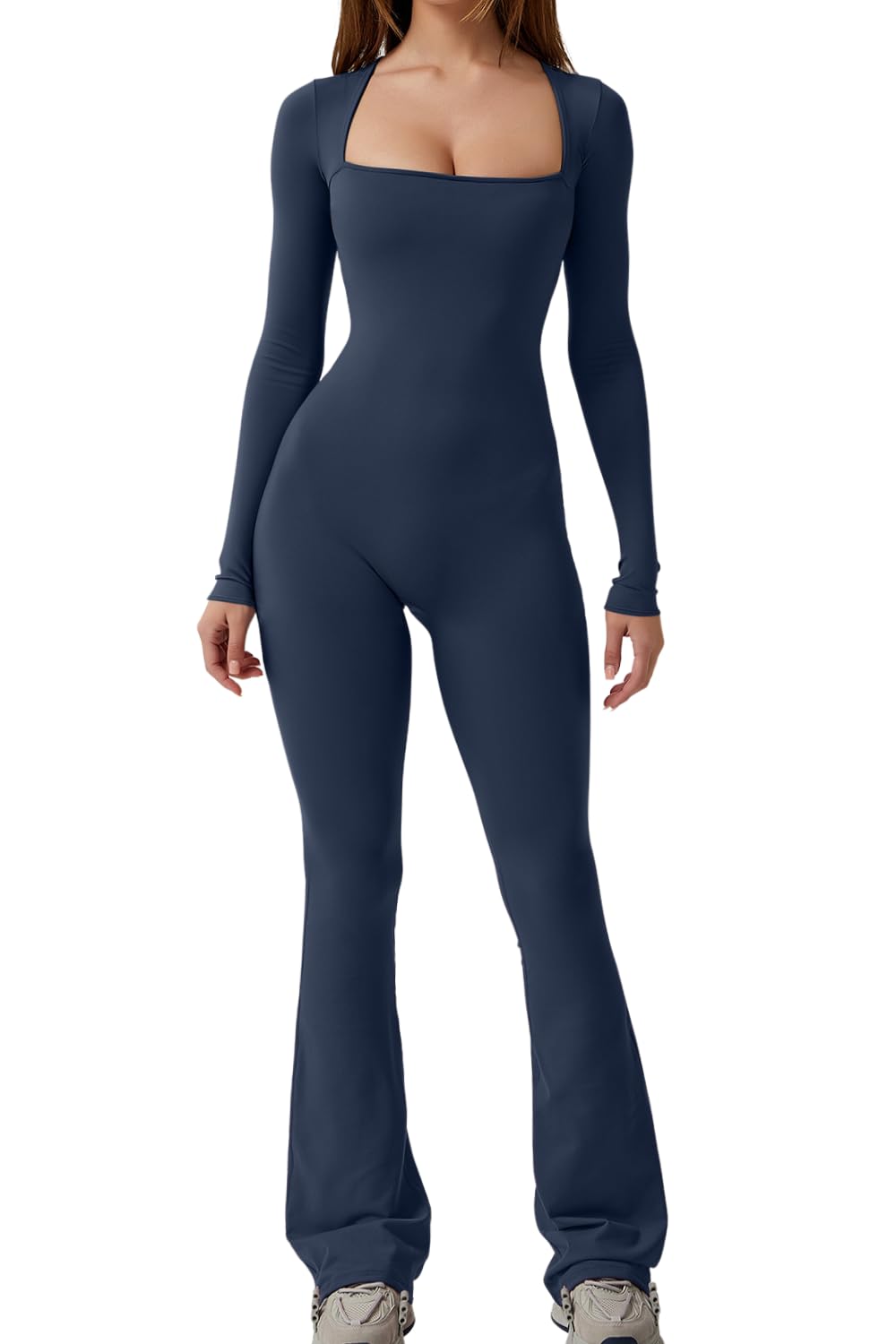 Amazon Bodycon Long Sleeve Jumpsuit Skinny Sexy Butt Lifting Solid
