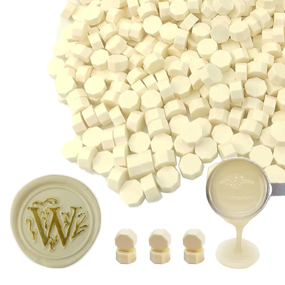 Wax Seal Beads, Ioggtser 500 PCS Octagon Sealing Wax Beads for Wax Seal Stamp, Wax Sealing Beads for Making Wax Seals for Wedding and Party Invitations (Milk White)