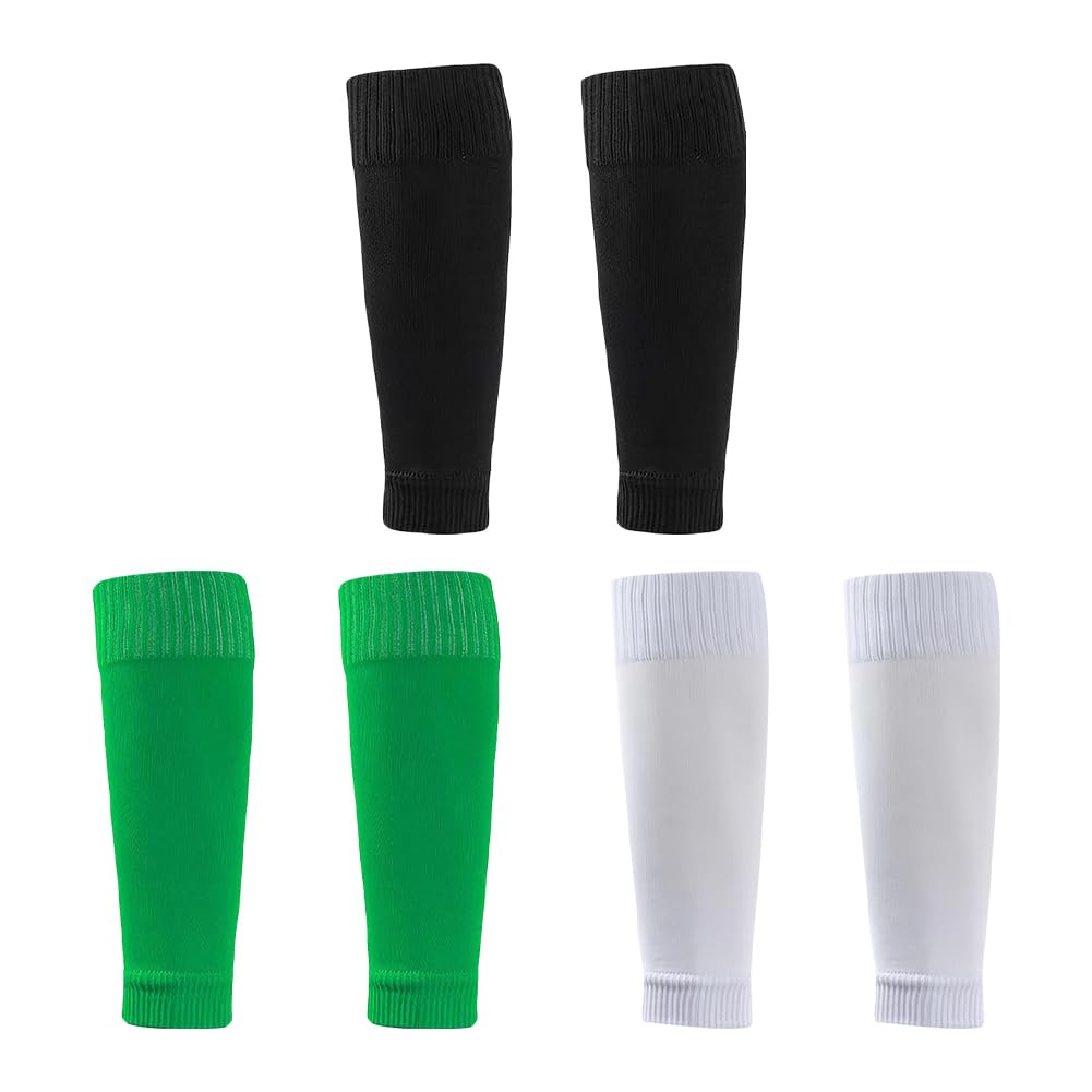 JIHUOO 3 Pairs Football Sock Sleeves Soccer Shin Guard Sleeves Soccer Leg Sleeves Basketball Calf Sleeves Compatible with Grip Socks for Men Boys Black White and Green