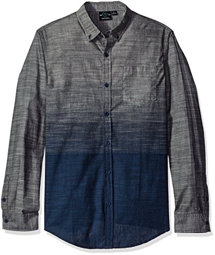 Burnside Men's Crushin It Long Sleeve Button Down Solid Woven Shirt, Heather Navy, X-Large