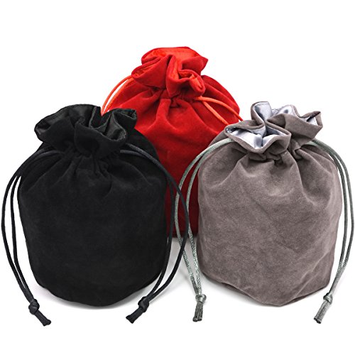 IvyFieldDice Red/Grey/Black Drawstring Dice Bag - Dungeons and Dragons Fabric/Standing Cotton Fabric Dice bag/D&D Dice Pouch/Small Pouch/Also can be used as a Velvet Jewelry Bag(3 Colors for One Set)