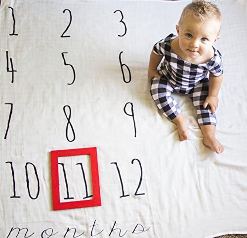 Month to Month Blanket with 5 x 7 unfinished wooden frame. 47" x 47" soft muslin swaddle. Perfect gift for baby showers or expecting moms!