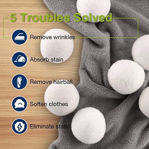 Wool Dryer Balls, CUGLB 6 Pack XL Originic Wool, Non-Toxic, 100% New Zealand Chemical Free Premium Reusable Natural Fabric Softener, Reduce Wrinkles & Shorten Drying Time Naturally - Thumbnail 2