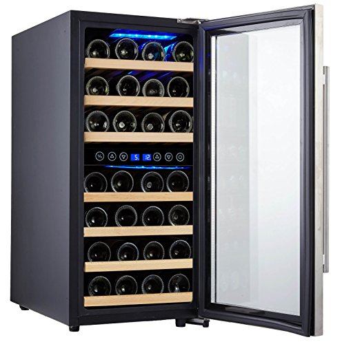 Phiestina 33 Bottle Wine Cooler Double Zone Steel Door with Handle