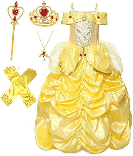 Princess Belle Deluxe Yellow Party Costume Dress Up Set (7-8)