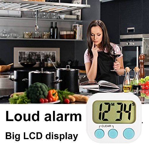 3 Pack Digital Kitchen Timer Magnetic Back Big LCD Display Loud Alarm Minute Second Count Up Countdown With ON/OFF Switch For Kitchen, Homework, Exercise, Game(3 White) - Thumbnail 4