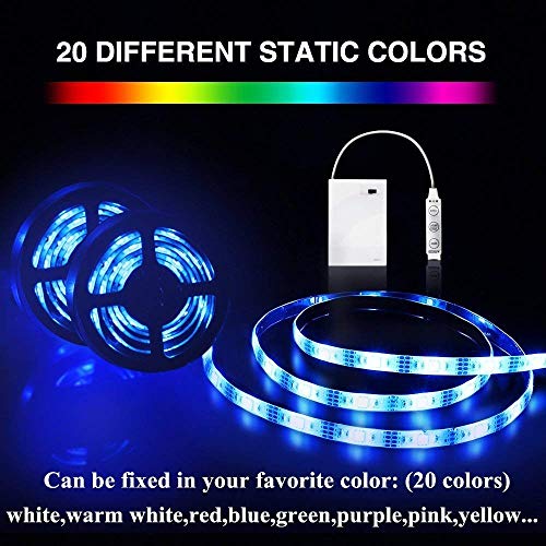 SOLMORE LED Strip Lights Battery Operated 2m/6.6ft 5050 SMD 60LEDs Color Changing RGB LED Light Strip Flexible LED Strip Kit Waterproof Strip Lighting for Home Bedroom DIY Party Indoor Outdoor (2Pcs)